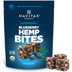 Navitas Organics Blueberry Hemp Power Snacks bag for on-the-go energy.