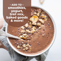 Navitas Organics cacao nibs on oatmeal to boost taste and fiber