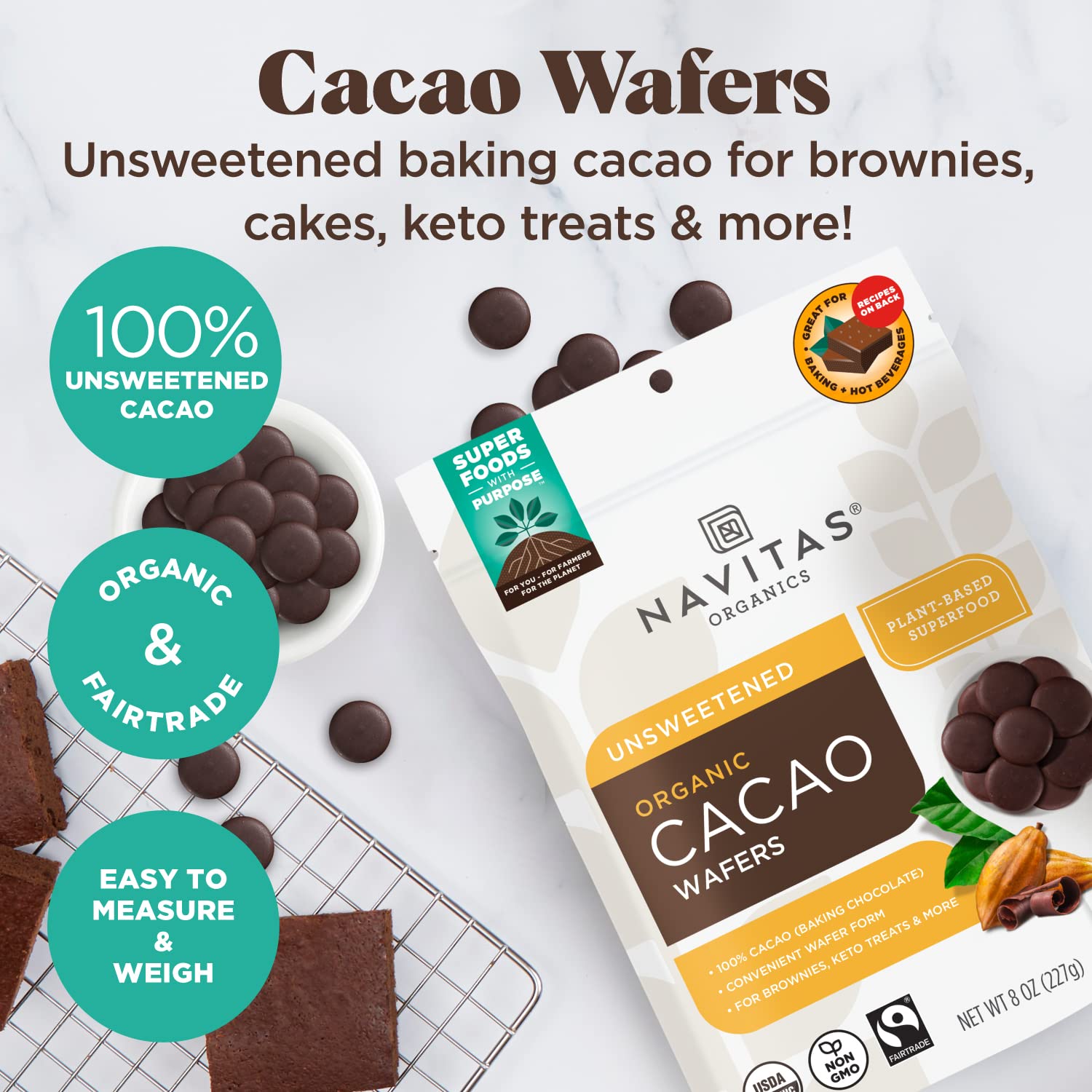 Navitas Organics cacao wafers easy to melt for smooth hot cocoa