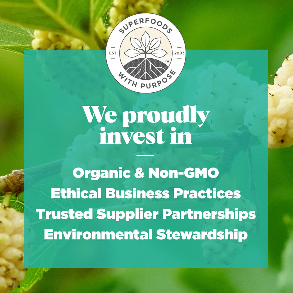 Navitas Organics Mulberries packaging featuring USDA Organic certification