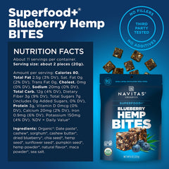 Navitas Organics icons show Organic, Non-GMO, Kosher, Vegan, Gluten-free.