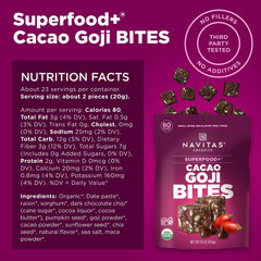 Navitas Organics Power Snacks cacao goji bites closeup with chunky-chewy texture
