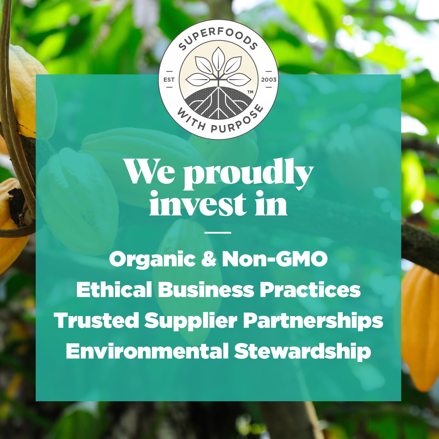 Navitas Organics packaging highlights USDA Organic and Fairtrade labels