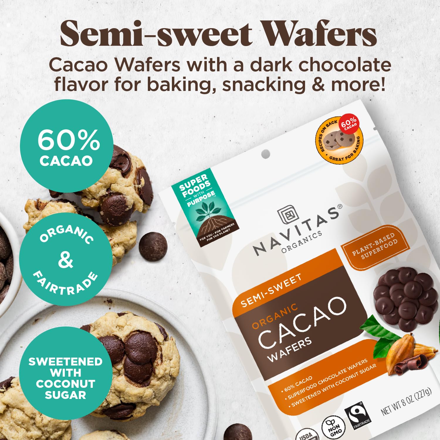 Navitas Organics Semi-Sweet Cacao Wafers melted for silky ganache and dessert sauces