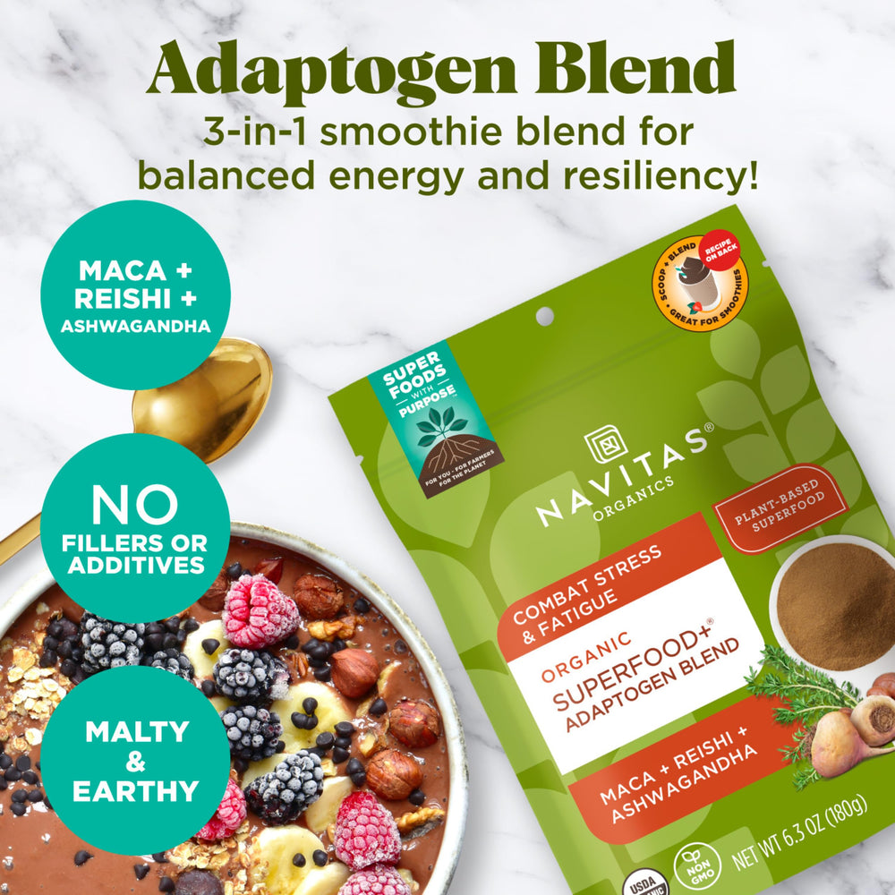 Malty, earthy flavor complements cacao and nut butters in Navitas blend