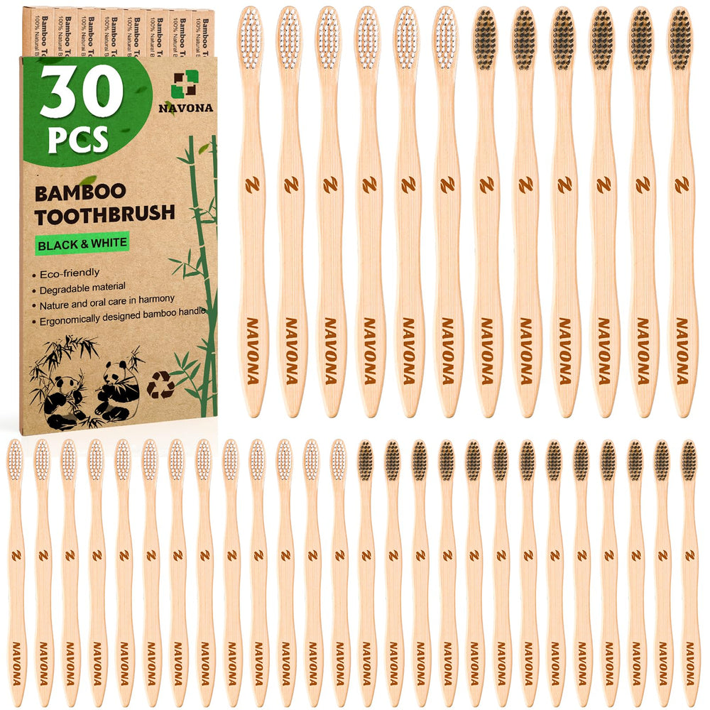 Navona 30pc bamboo toothbrush pack for family use and eco-friendly daily brushing