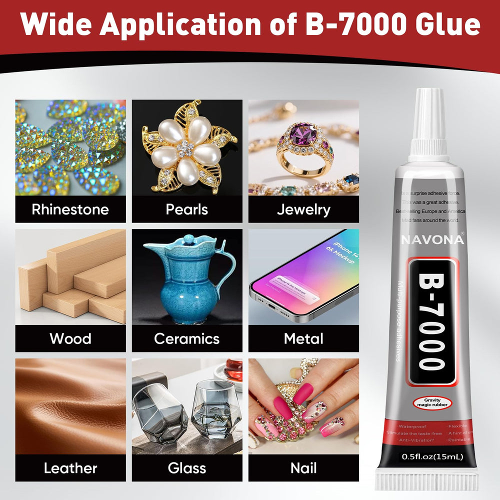 Navona B7000 glue offers up to 900% stretch for flexible bonds.