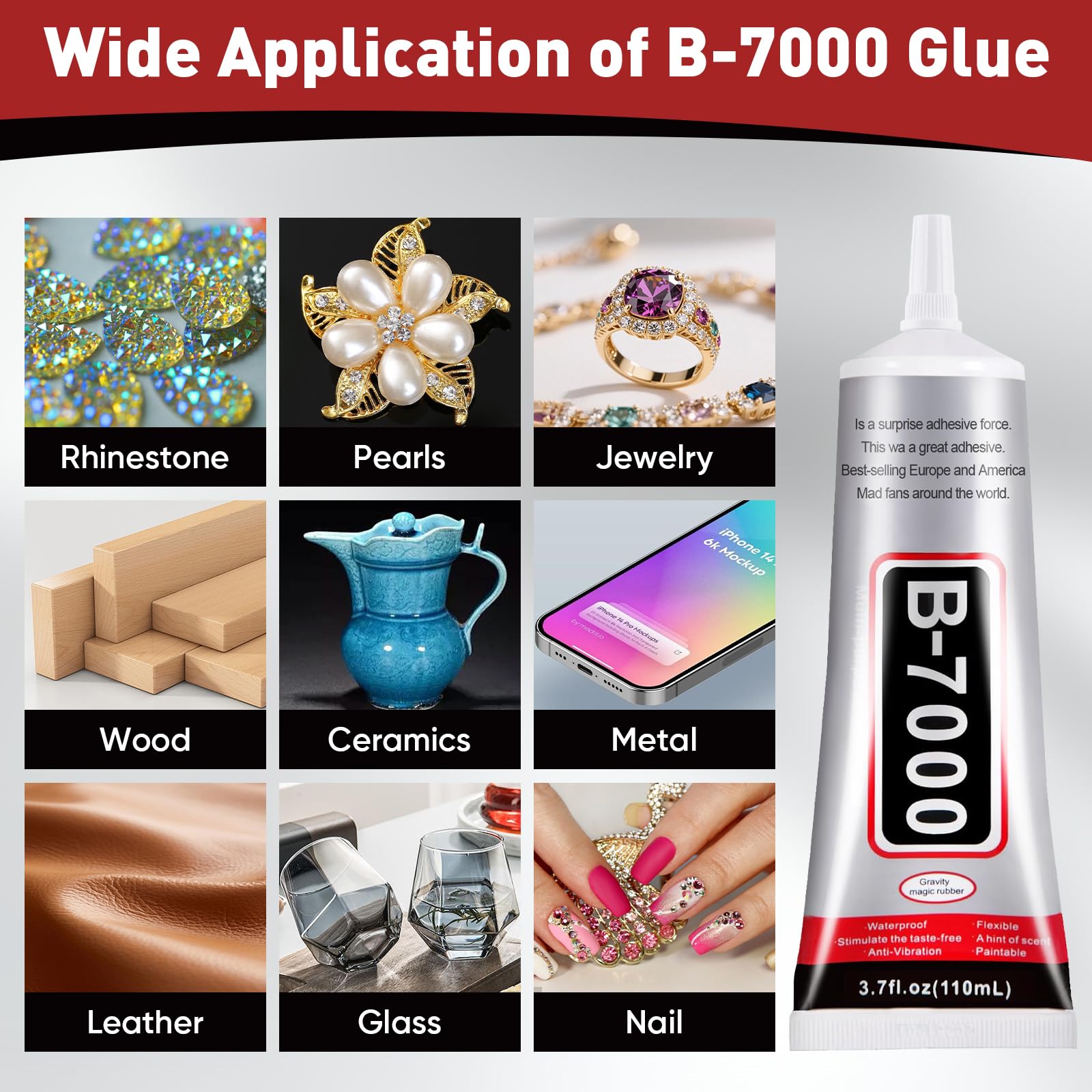Navona B7000 transparent glue suitable for crafts and DIY projects.