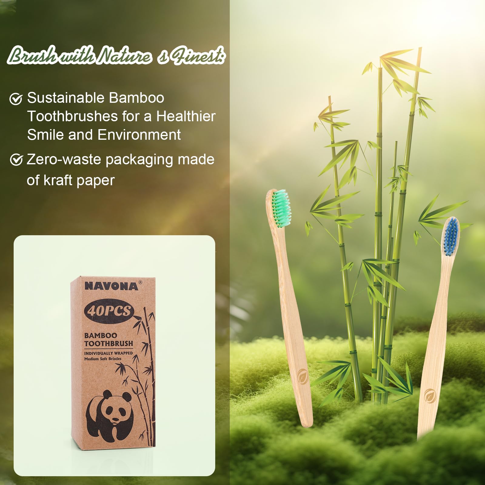 Navona bamboo toothbrush packaging that is eco-friendly and recyclable