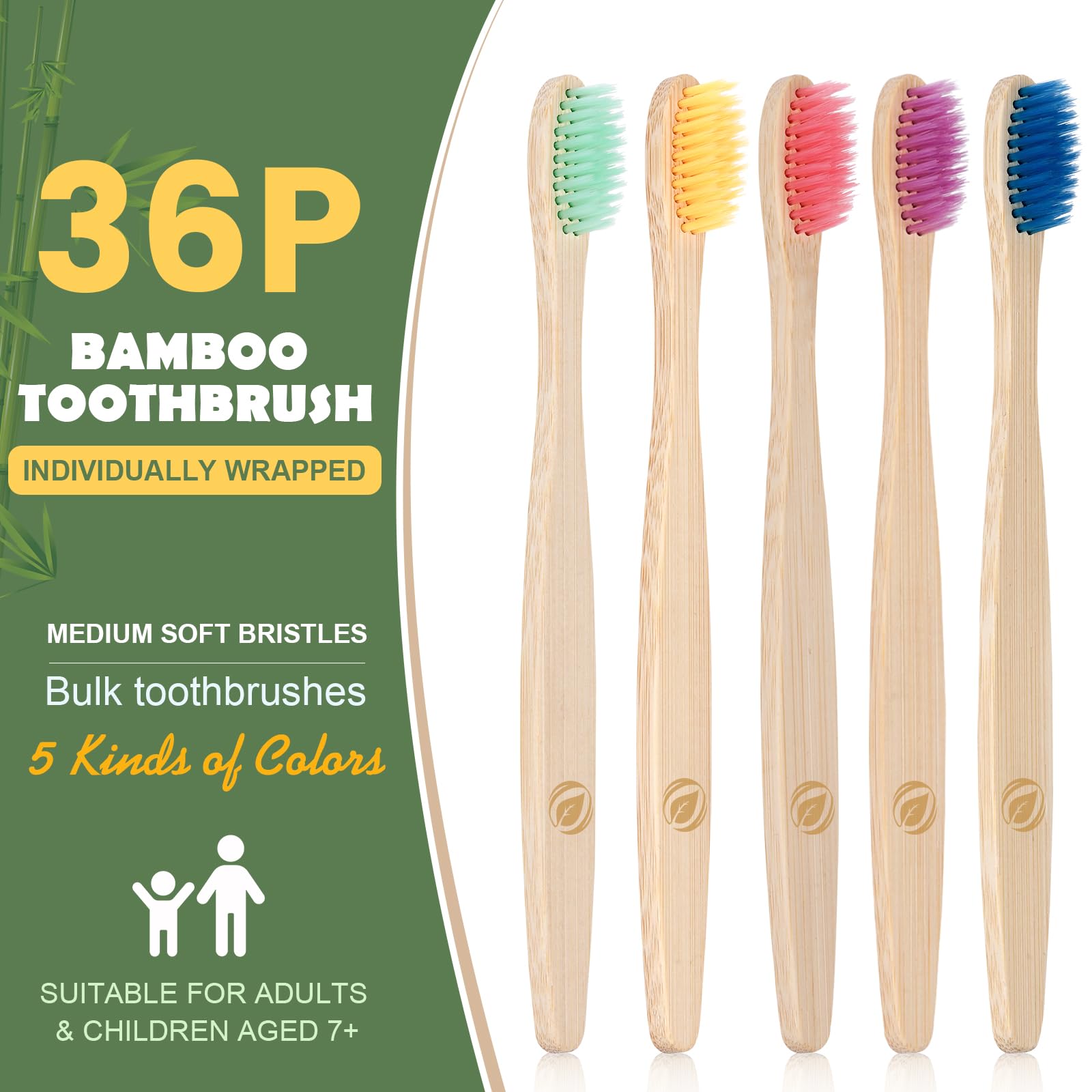 Navona bamboo toothbrush for kids 7+ with soft bristles for gentle daily cleaning