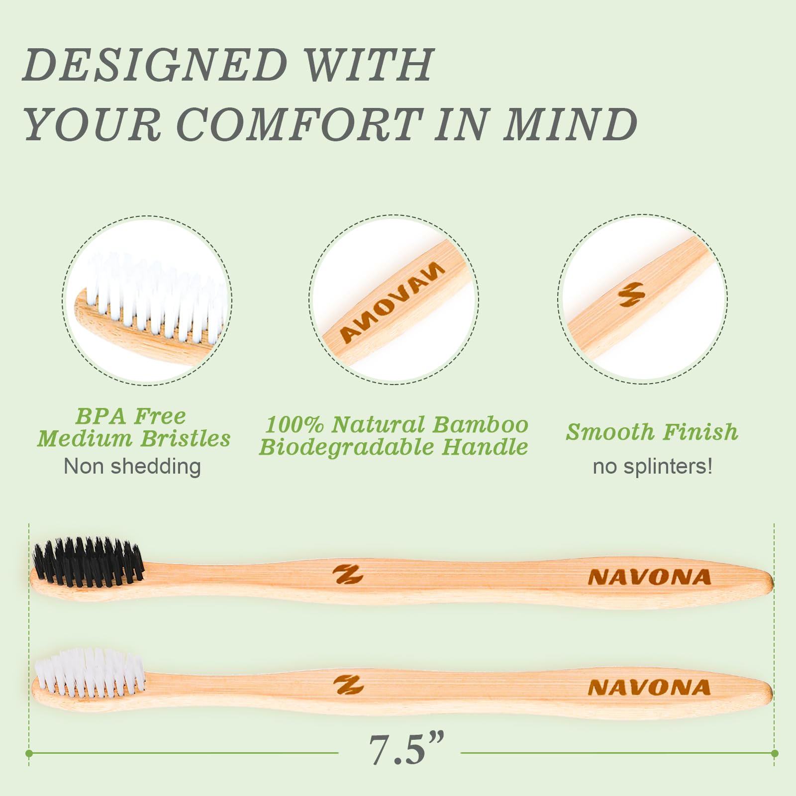 Navona bamboo toothbrush natural handle with durable, comfortable grip