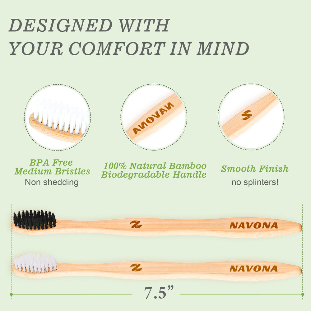 Navona bamboo toothbrush natural handle with durable, comfortable grip
