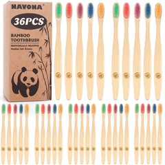 Navona bamboo toothbrush pack with colorful handles for easy family identification and organization