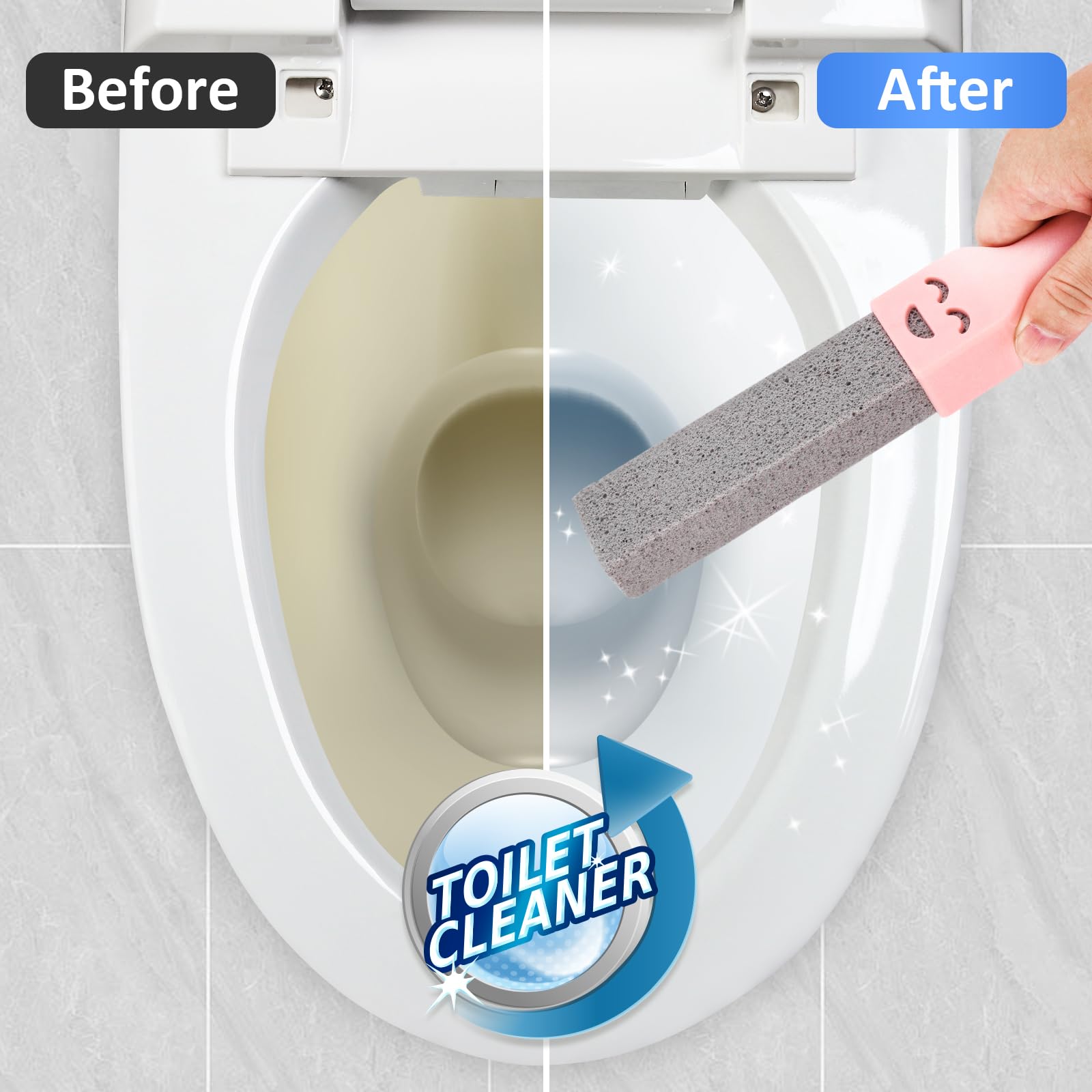 Navona pumice sticks cleaning bathroom sink for safe restoration.