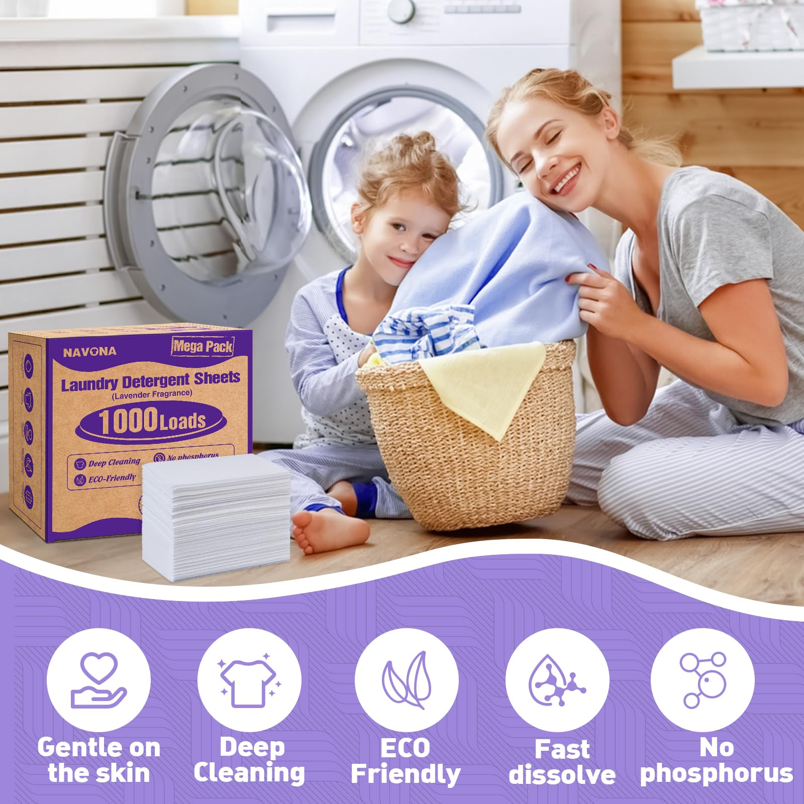 Navona stain removal action with enzyme-powered formula targeting tough stains.