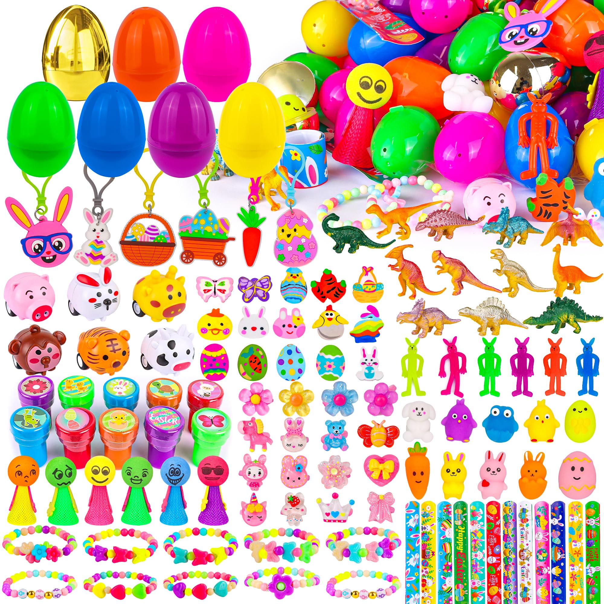 NAWITDA 100-pack prefilled Easter eggs with colorful toys for kids' egg hunts