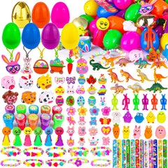 NAWITDA 100-pack prefilled Easter eggs with colorful toys for kids' egg hunts