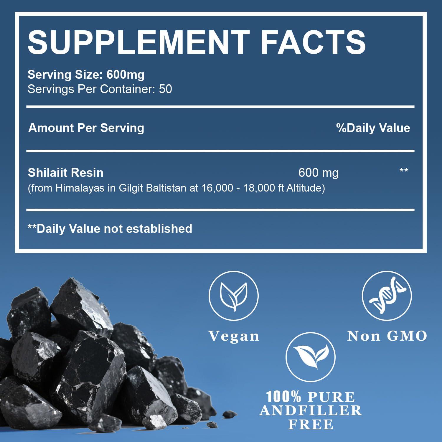 Naypiny Himalayan Shilajit Resin 600mg serving highlights potent daily energy support.
