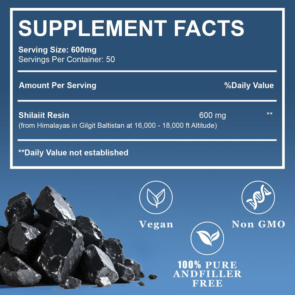 Naypiny Himalayan Shilajit Resin 600mg serving highlights potent daily energy support.