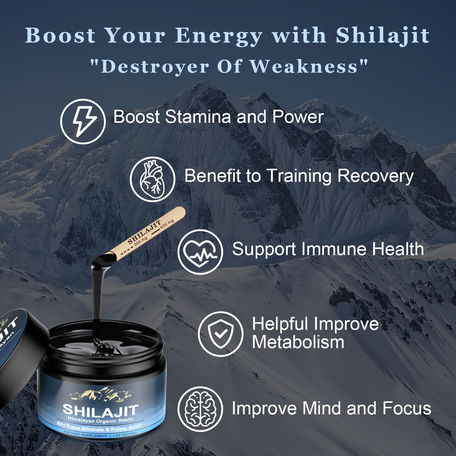 Naypiny Himalayan Shilajit Resin measuring stick aids precise dosing for optimal use.