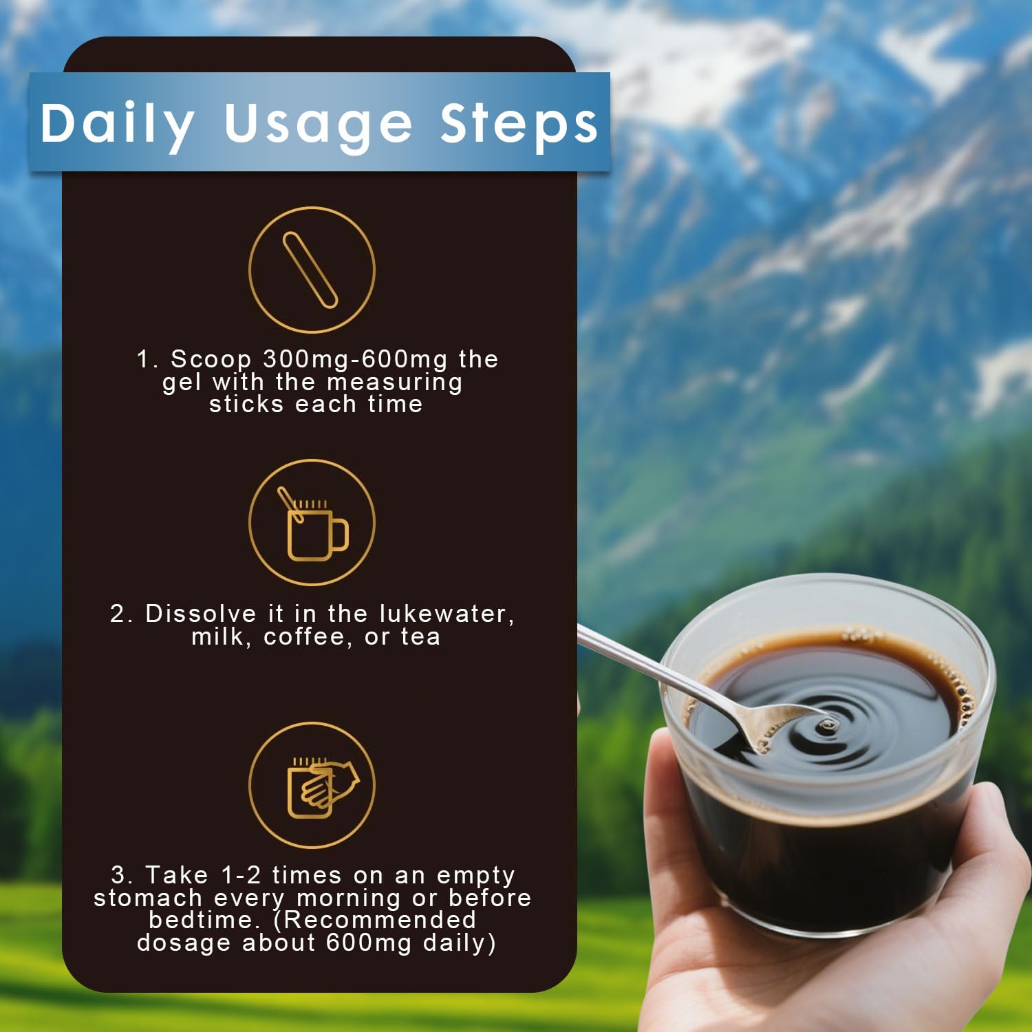 Naypiny Himalayan Shilajit Resin mountain packaging evokes authentic Himalaya origin.
