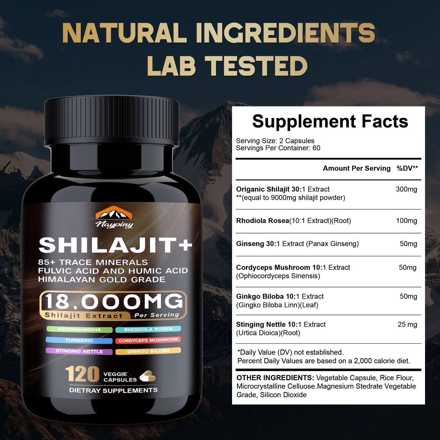 naypiny Shilajit capsules closeup of compact tablets and purity