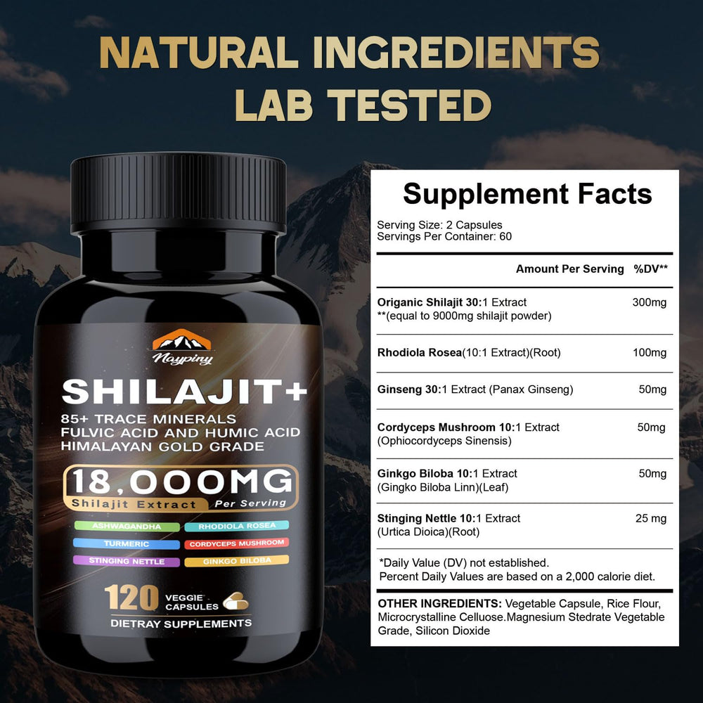 naypiny Shilajit capsules closeup of compact tablets and purity