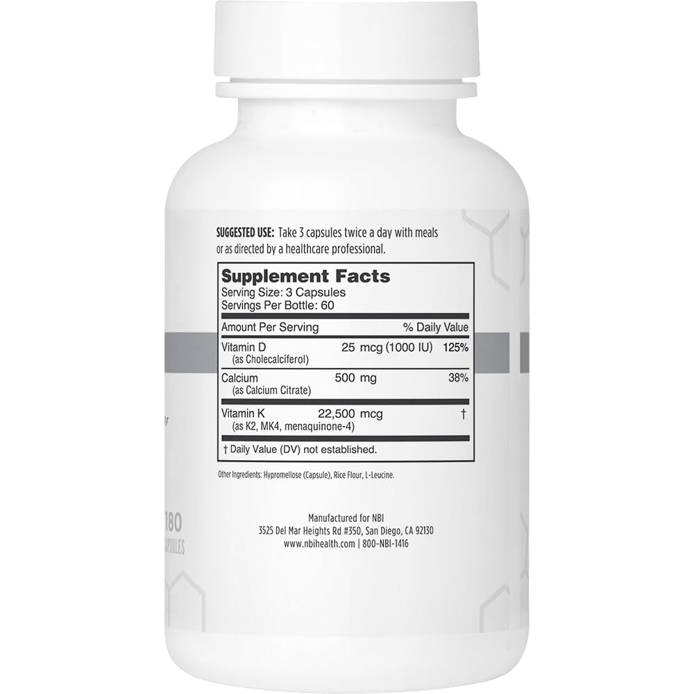 Close-up of Osteo-K label showing MK4 vitamin K2 and daily dosage