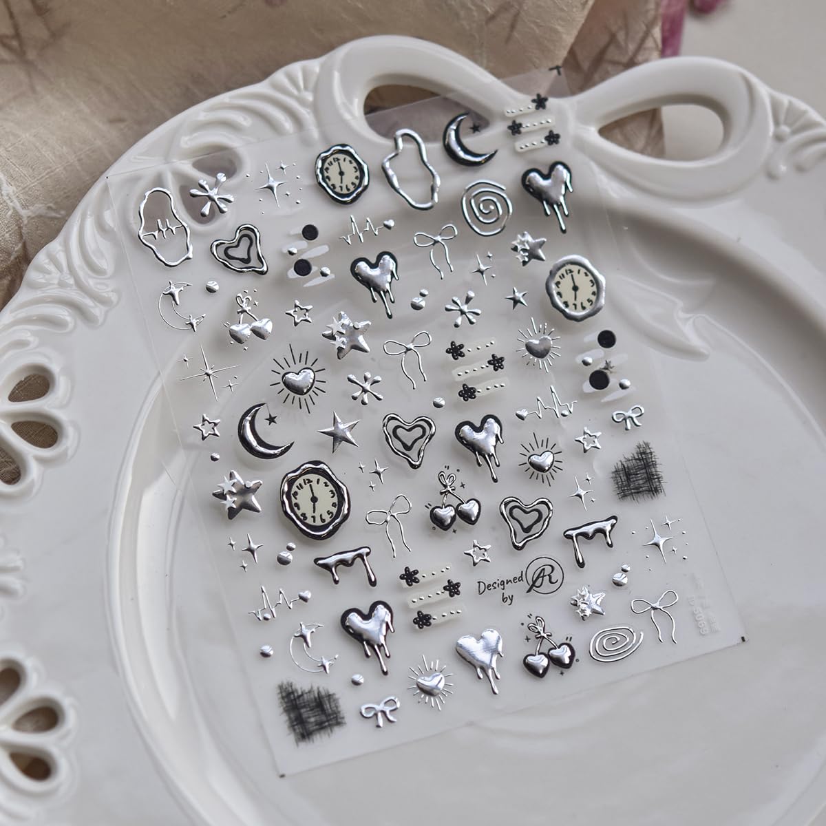 NBNTGH 5D embossed nail decal offers textured, metal-inspired detail.