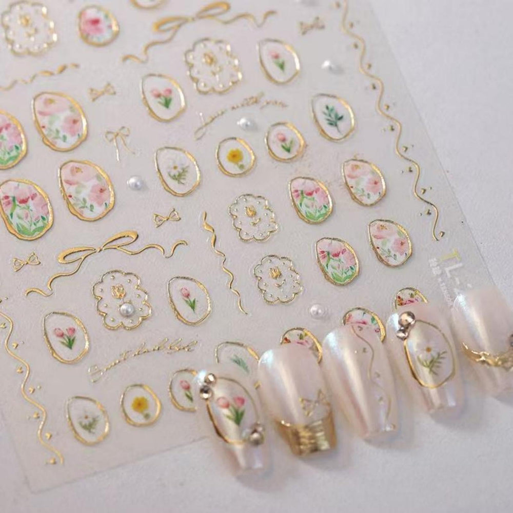 NBNTGH 5D embossed tulip stickers for elegant nail art on nails