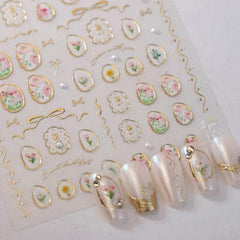 NBNTGH 5D embossed tulip stickers for elegant nail art on nails