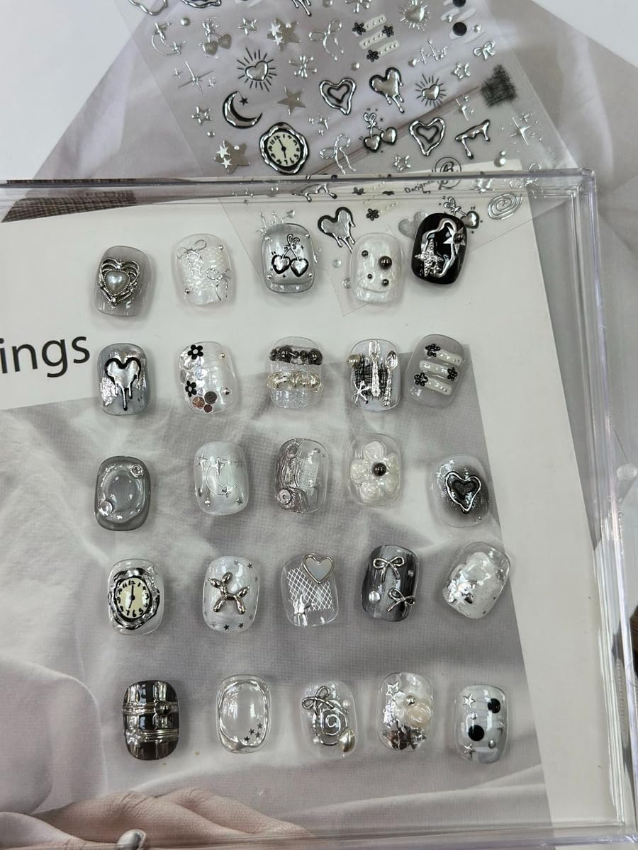 NBNTGH metal-design nail art enhances gel or acrylic manicures.