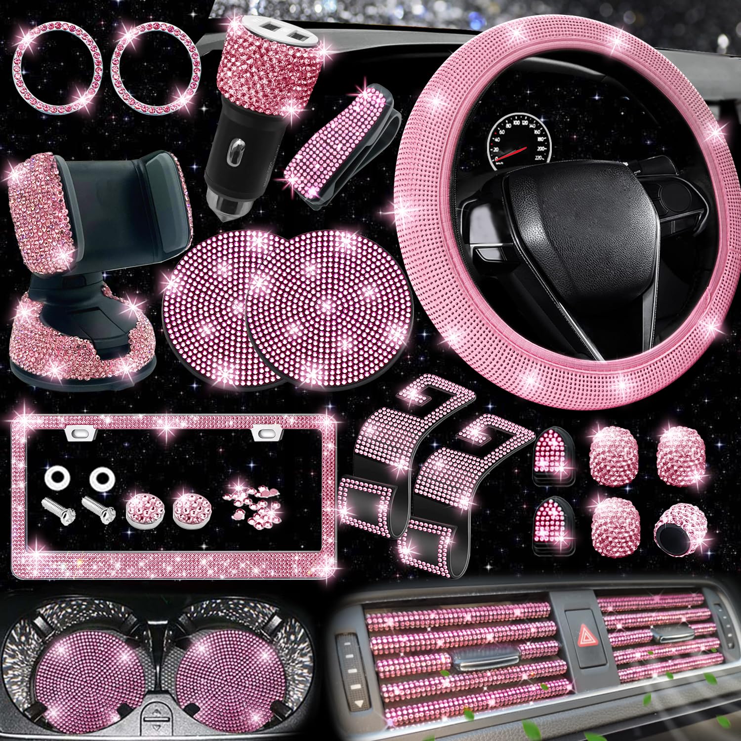 NBTEPEM bling steering wheel cover pink enhances grip and style.