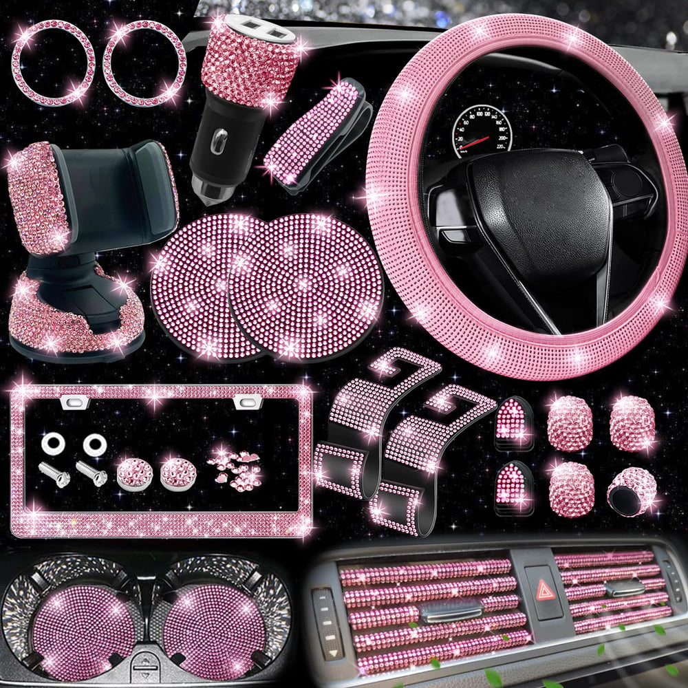 NBTEPEM bling steering wheel cover pink enhances grip and style.
