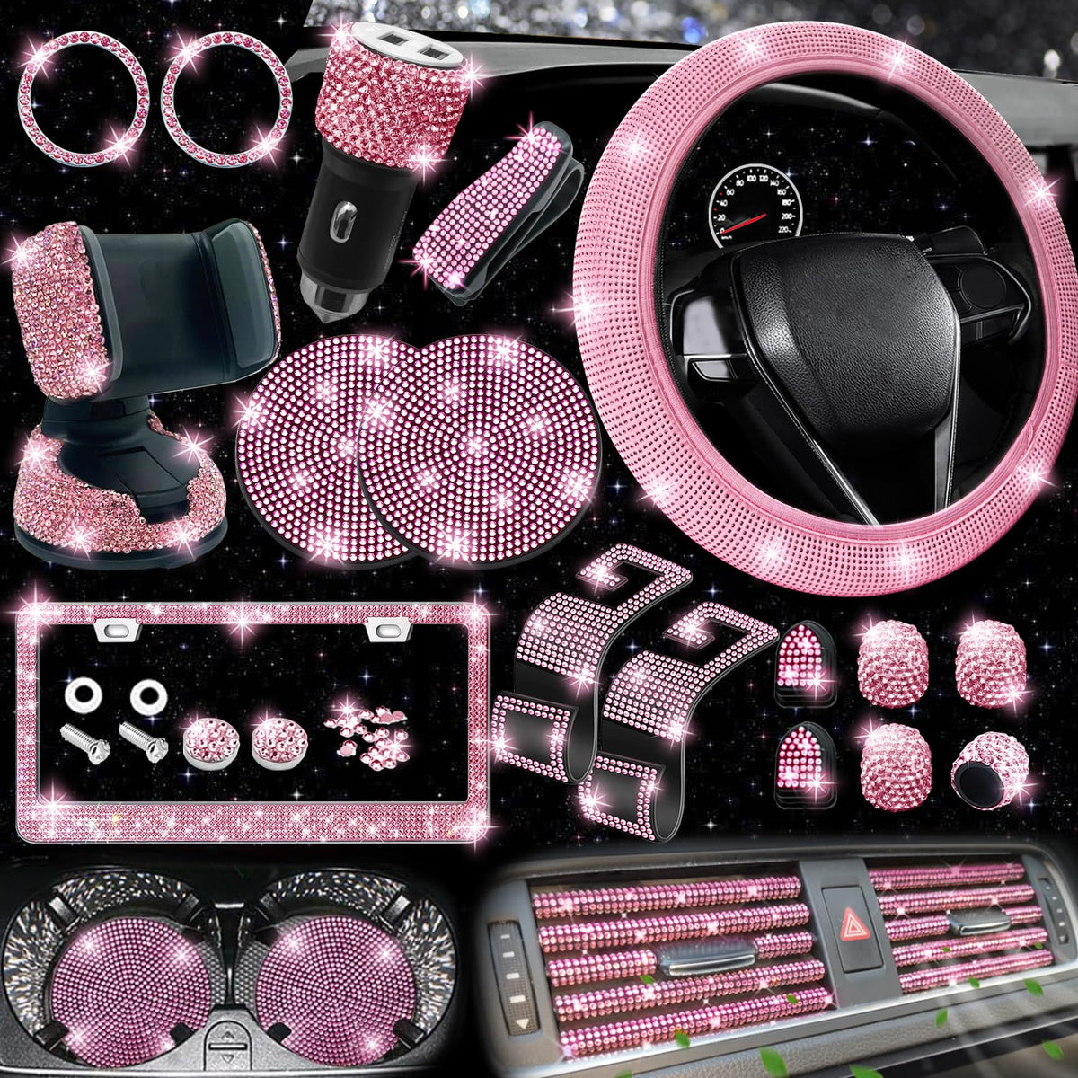 NBTEPEM bling steering wheel cover pink enhances grip and style.