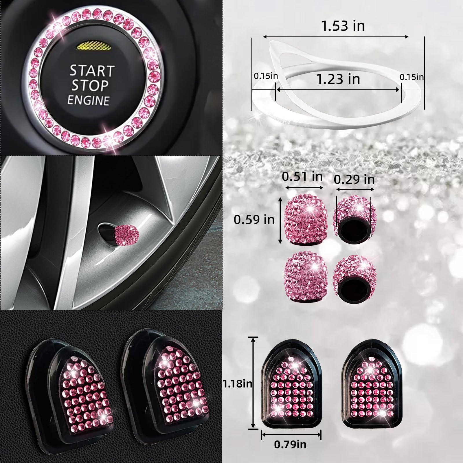 NBTEPEM bling valve caps pink add subtle sparkle.