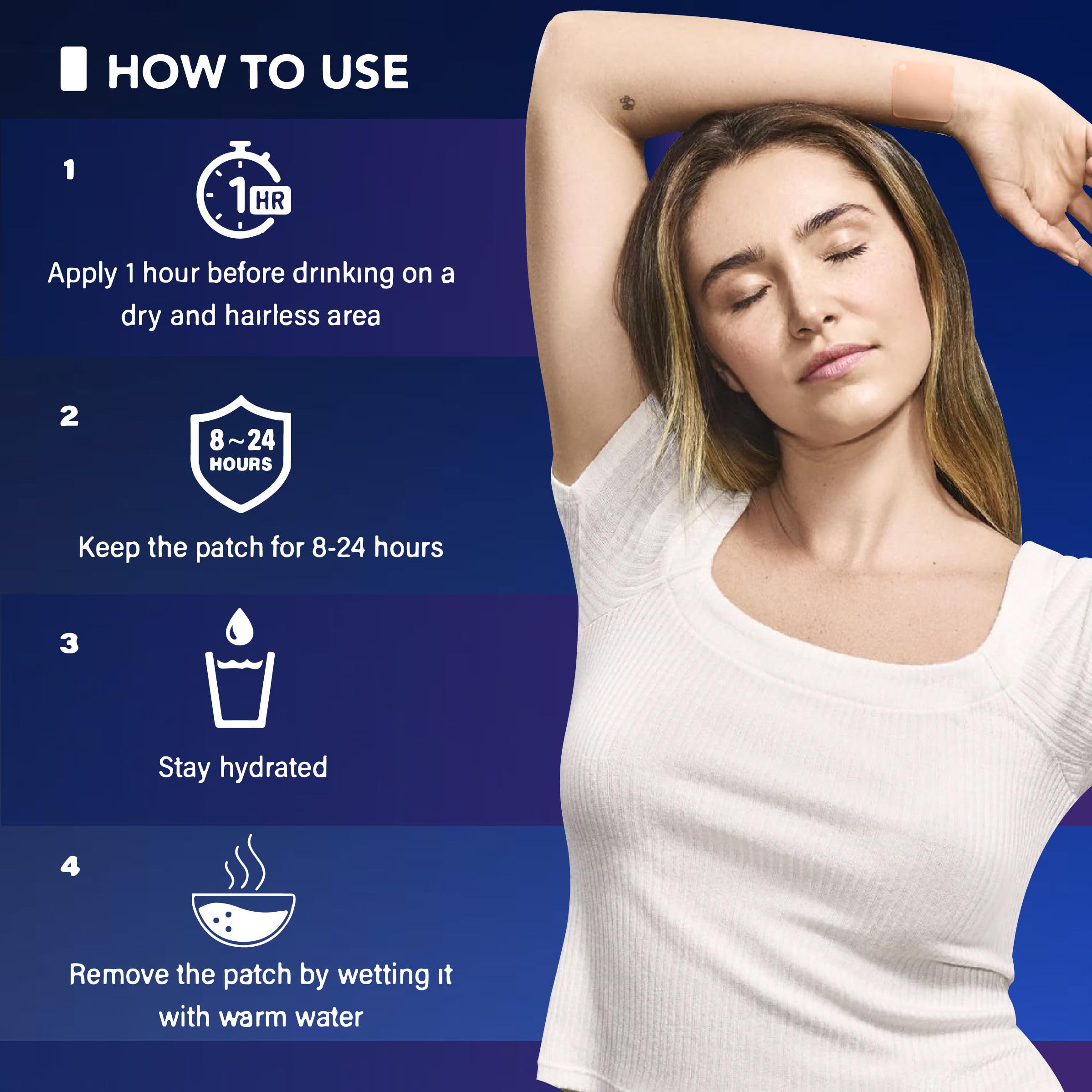 NC Natural Cures Party Recovery Patch on arm during night use for refreshed mornings.