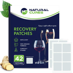 NC Natural Cures Party Relief Patches in a discreet 42-count package for on-the-go recovery.