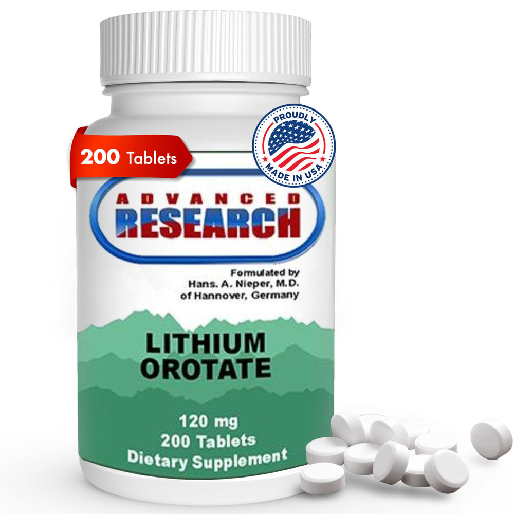 NCI Advanced Research lithium orotate bottle front view for daily mood support.