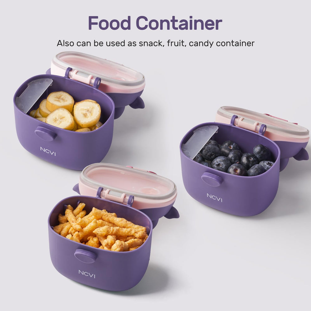 NCVI horn-shaped lid adds stability while adding powder during feeding.