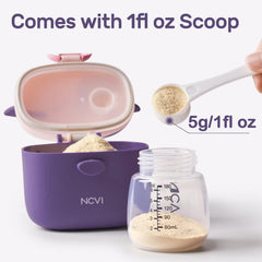 NCVI multi-compartment dispenser keeps formula organized and dust-free during trips.