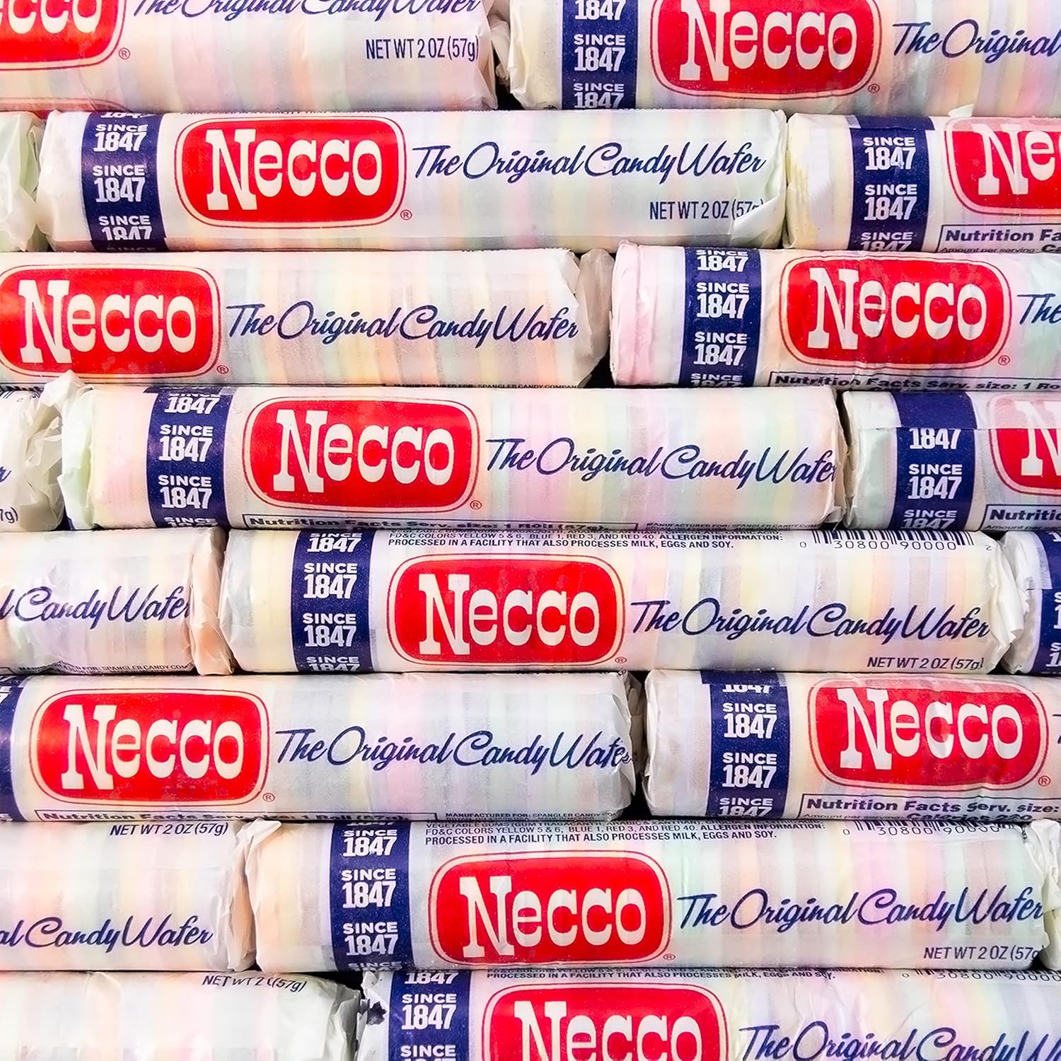 Retro Necco Wafers holiday candy in a festive display