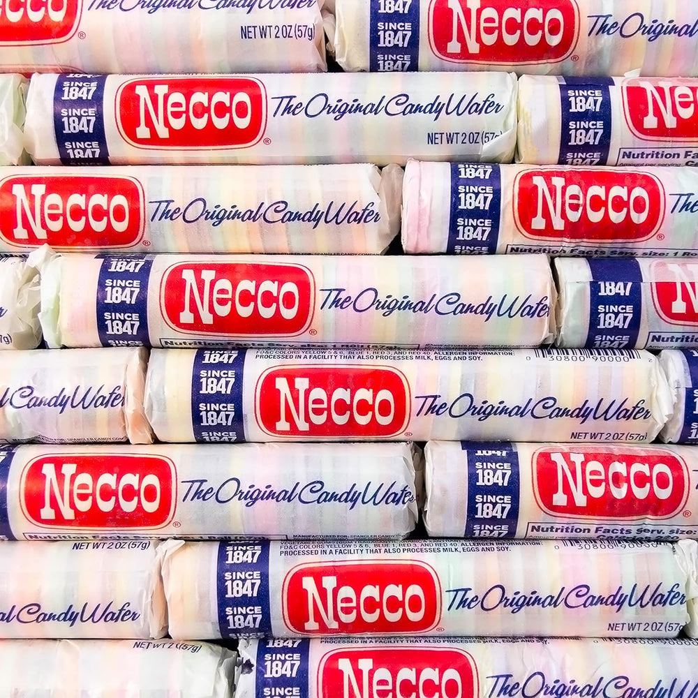 Retro Necco Wafers holiday candy in a festive display