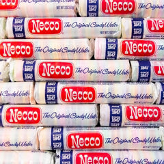 Retro Necco Wafers holiday candy in a festive display
