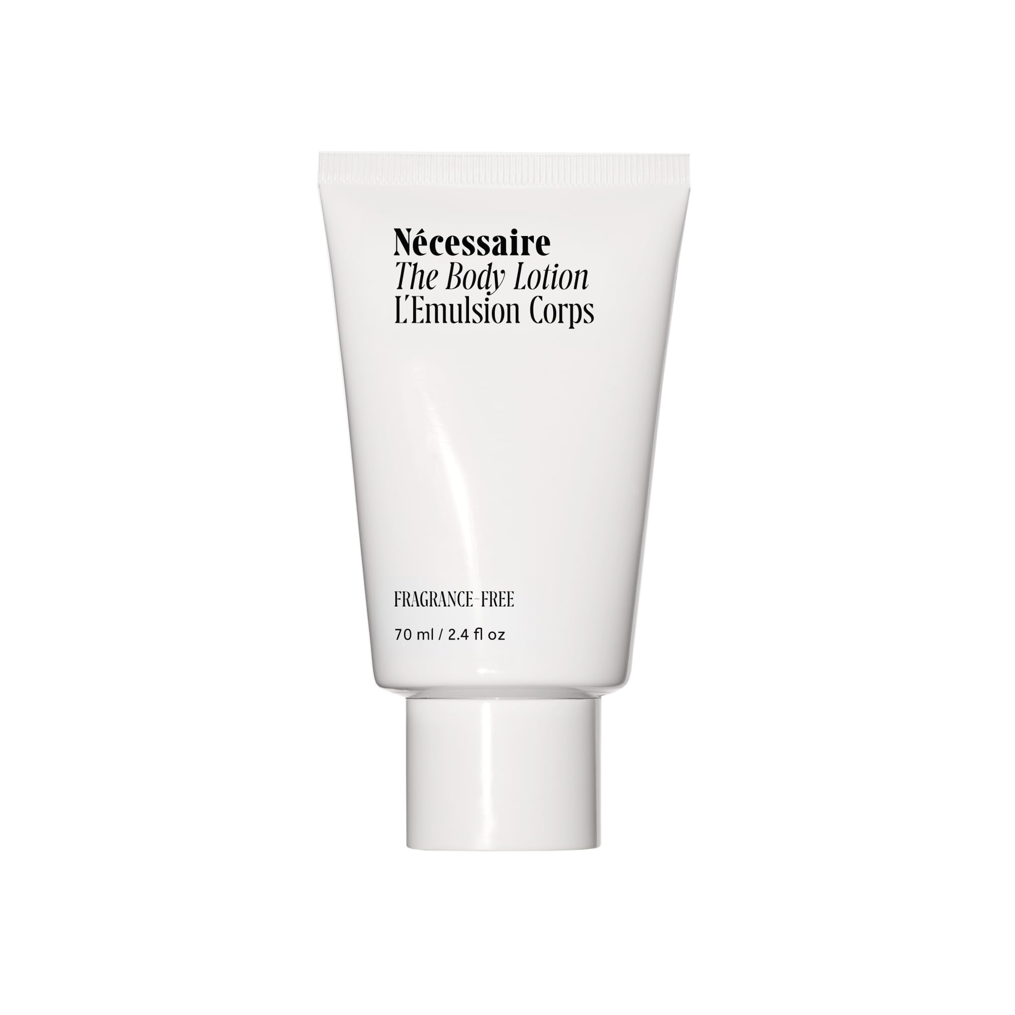 Nécessaire The Body Lotion fragrance-free bottle for quick, non-greasy hydration.