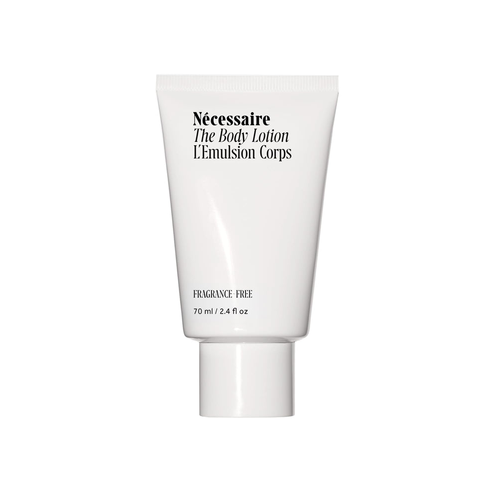 Nécessaire The Body Lotion fragrance-free bottle for quick, non-greasy hydration.