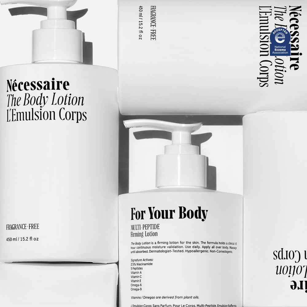 Nécessaire body lotion with 2.5% niacinamide supports skin barrier and even tone.