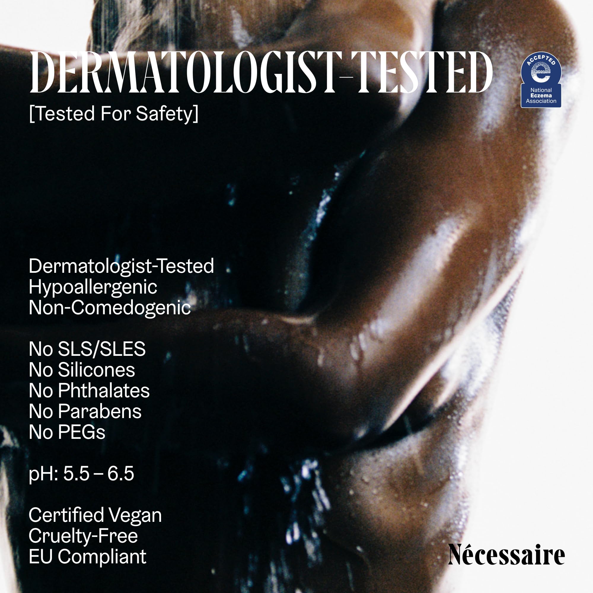 Nécessaire packaging closeup shows fragrance-free claim for sensitive skin.
