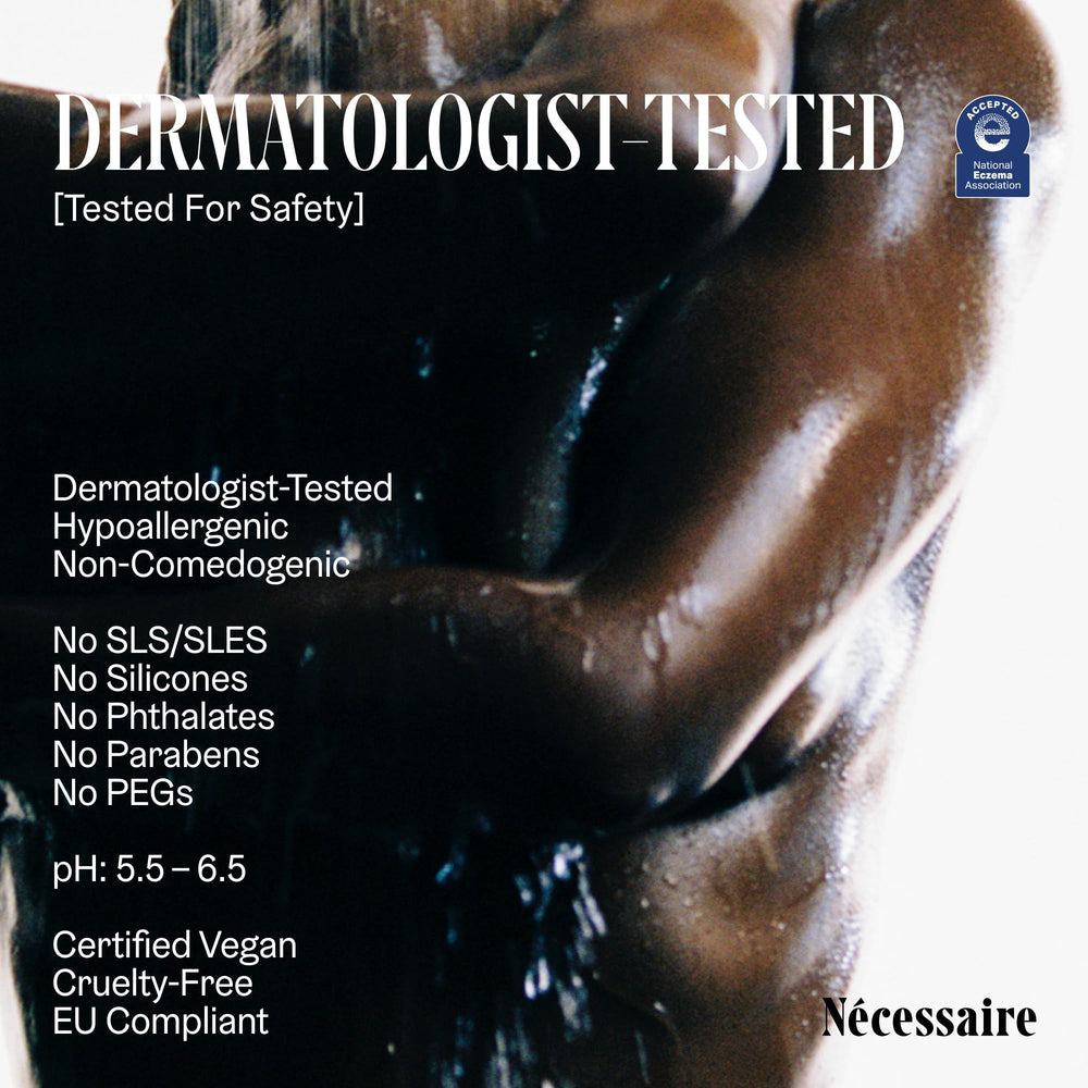 Nécessaire packaging closeup shows fragrance-free claim for sensitive skin.