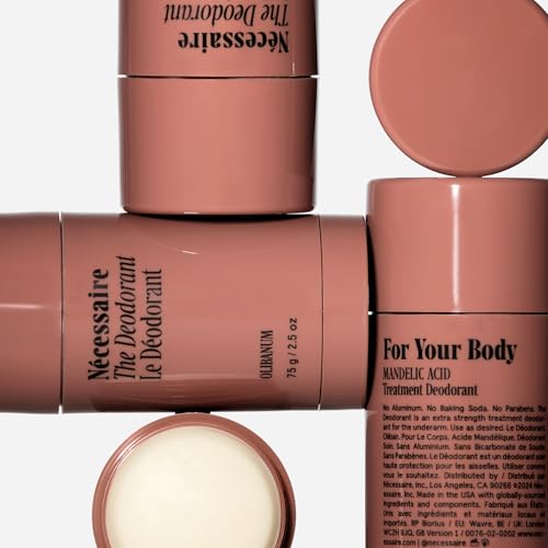 Olibanum oil fragrance notes visible on Nécessaire deodorant packaging